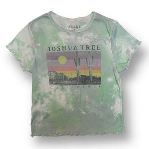 Awake Joshua Tree, green tie-dye cropped t-shirt. Size M.